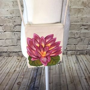 Small Canvas Purse with Hand Painted Waterlily
